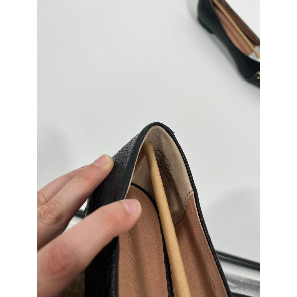 Womens Pointed Toe Flats 10.5 Black Chic Minimalist Capsule Office Euro Summer